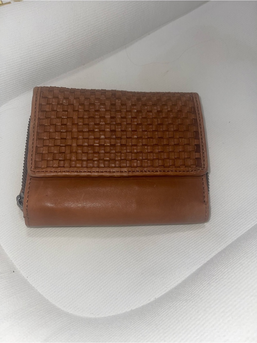 Woven Zip Around Card Wallet in Cognac